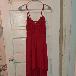 Chic Red Strappy Dress with Lace Detail